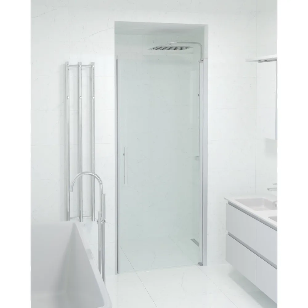 Vänern Brusedør Til Bruseniche, Børstet Aluminium Profil, Klar Glas 70