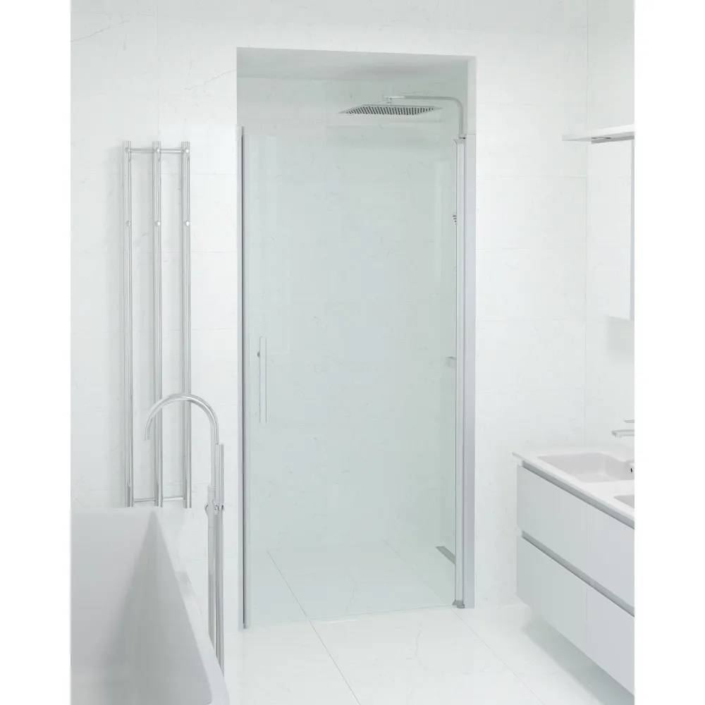Vänern Brusedør Til Bruseniche, Børstet Aluminium Profil, Klar Glas 70