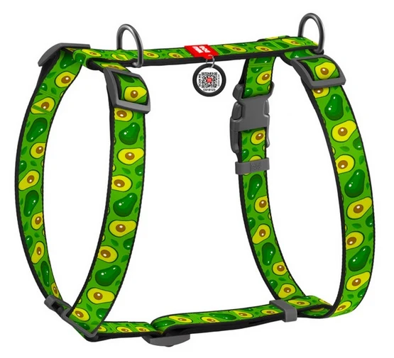 Collar WauDog Polyamid Szelki nylonowe anatomiczne w kształcie litery H, z QR-paszportem, plastikowy fastex, wzór AWOKADO,...